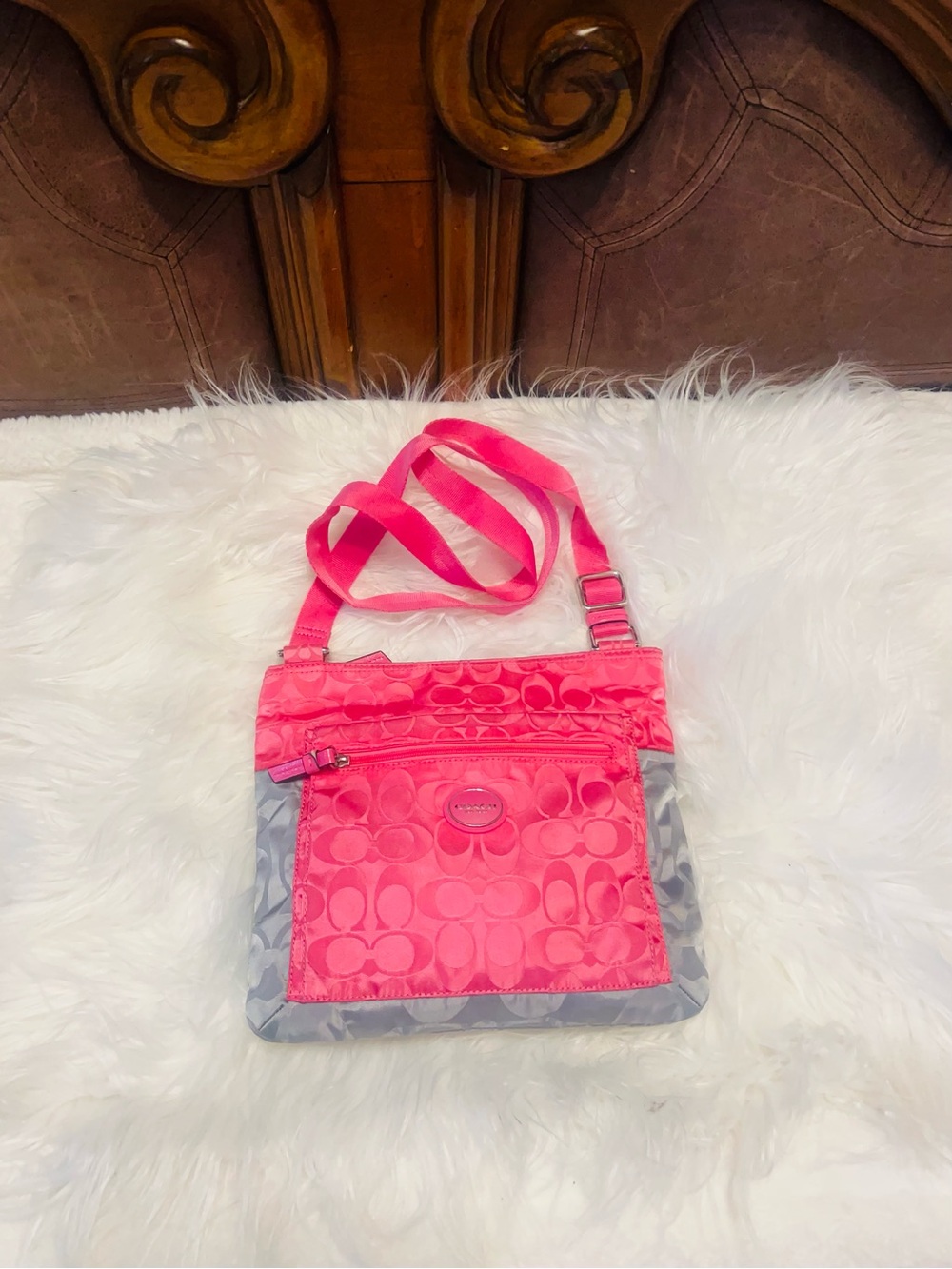 Coach Signature hot pink and gray Nylon F77576 crossbody bag - Picture 11 of 13